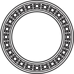 Vector round black monochrome ancient Russian ornament. Slavic border, frame. Circle, ring. Painting of the royal chambers.
