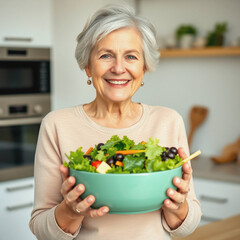 senior woman eating salad