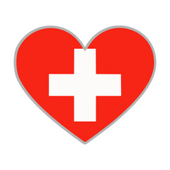Switzerland flag. Swiss love flag. Switzerland flag in heart shape. Love symbol. Vector illustration.

