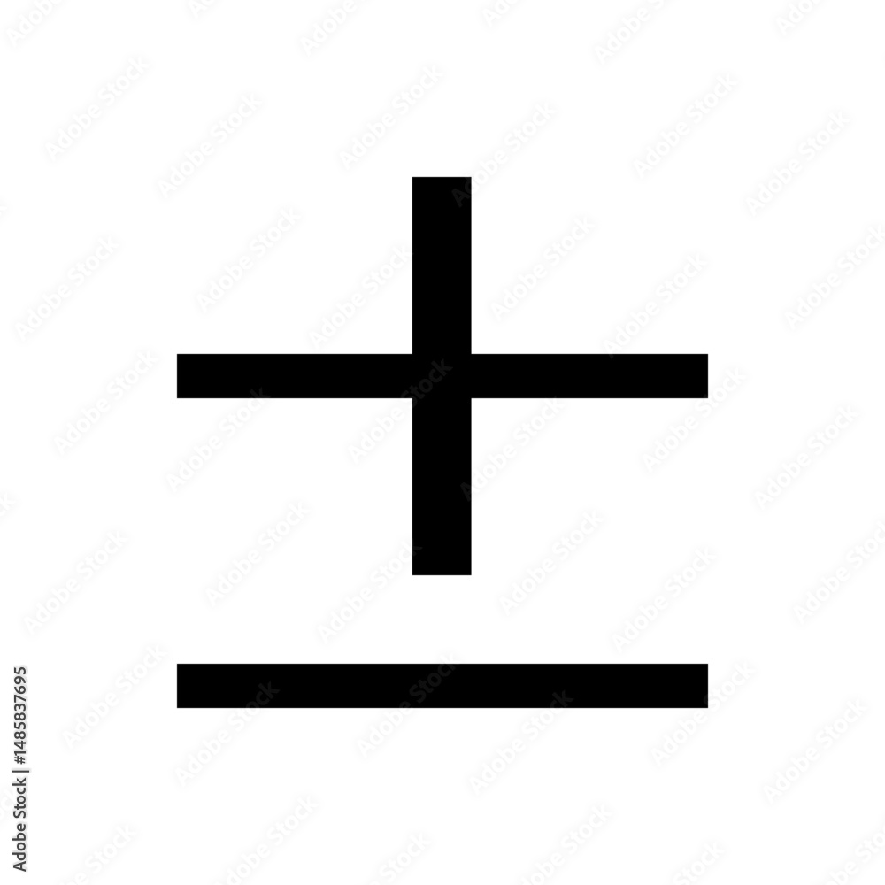 Poster illustration of a mathematical symbol representing plus or minus with a horizontal line below the pl