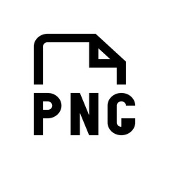 Illustration of a png file format icon with a folded corner and the letters png in bold black font below it