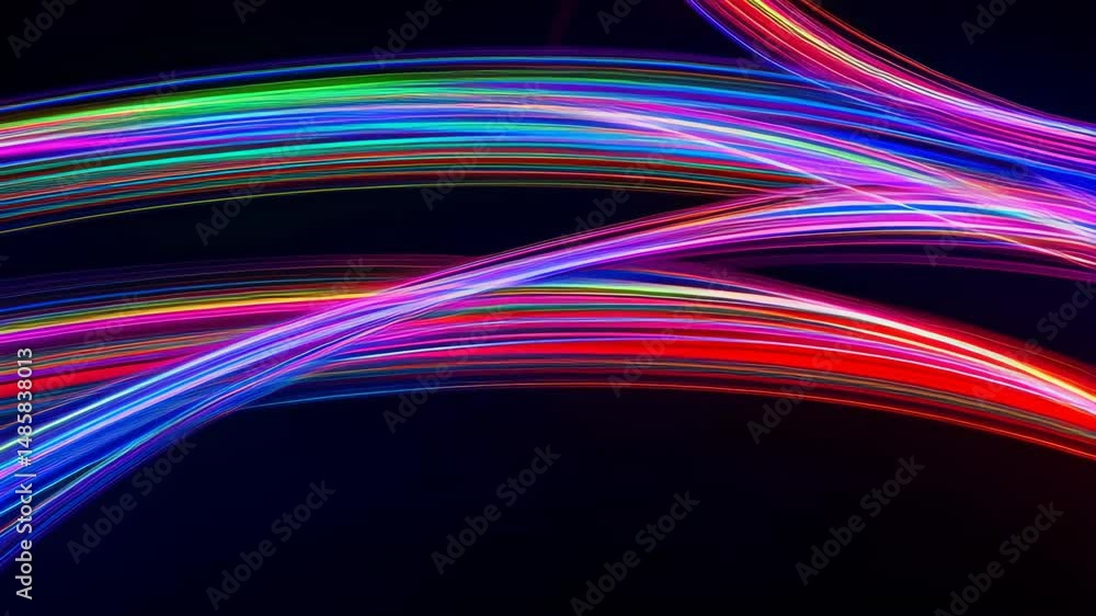 Poster abstract light trails create dynamic curves of vibrant neon color on a dark background