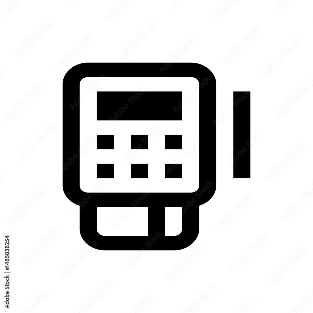 Poster illustration of a pos terminal with a card inserted showing a payment processing device in black