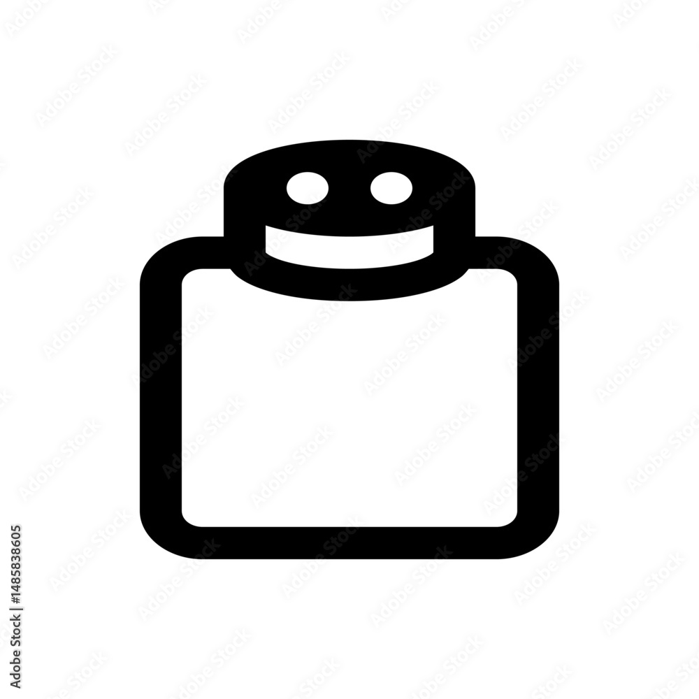 Poster illustration of a container with a smiling face and rounded corners in black and white simple design