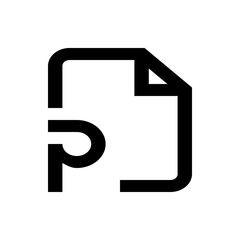 Illustration of a stylized document icon with a curled corner and a letter p shape on the left side