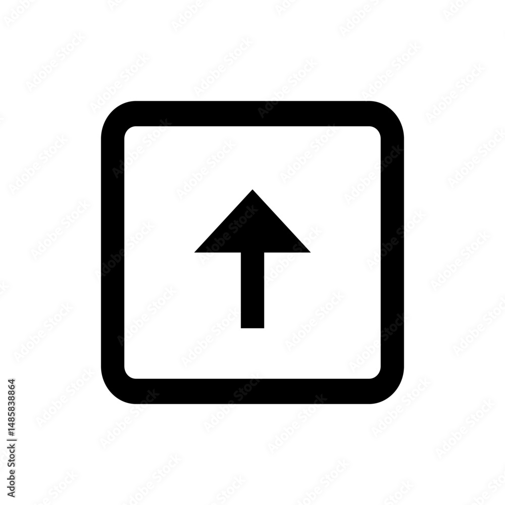 Poster illustration of an upward pointing arrow inside a rounded square button with a thick black outline d