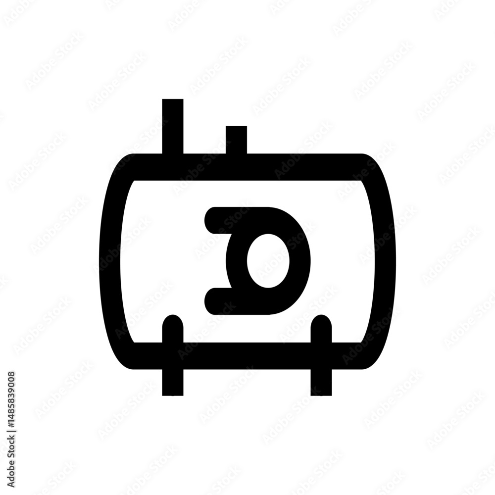 Poster illustration of a horizontal tank with two vertical pipes and an internal circular element design