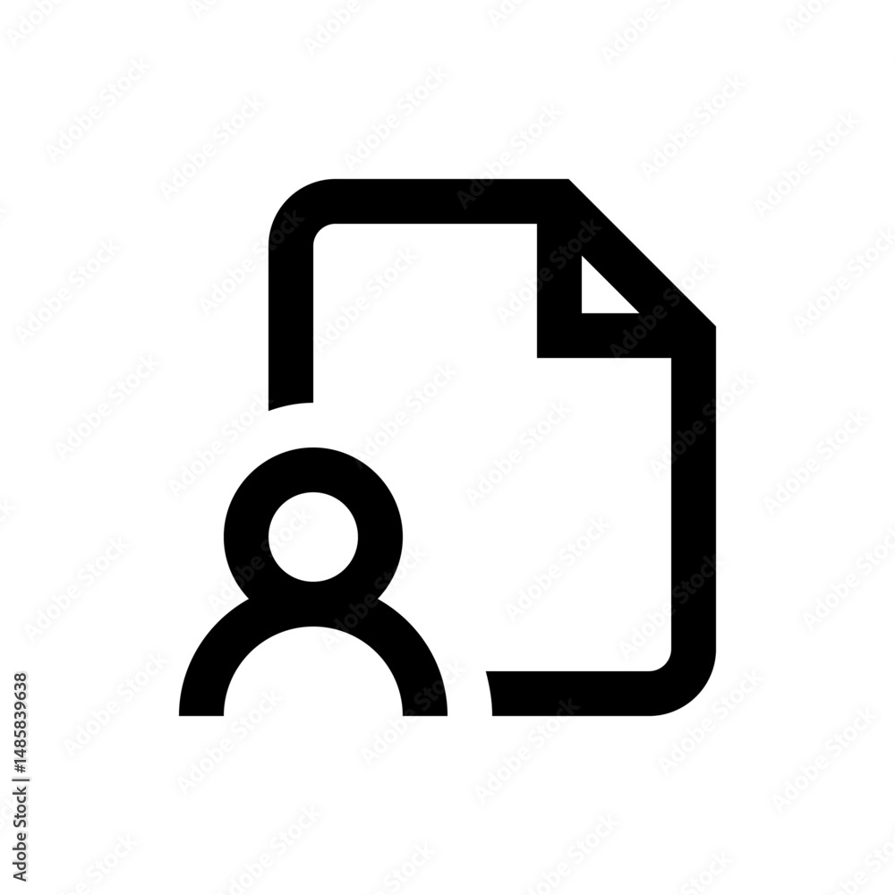 Poster illustration of a document with a folded corner and a person icon in black outline style design elem