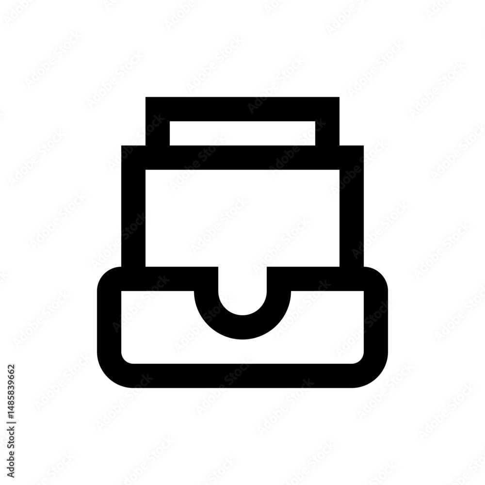 Poster illustration of a simple black outline icon representing a briefcase or a small storage container sh
