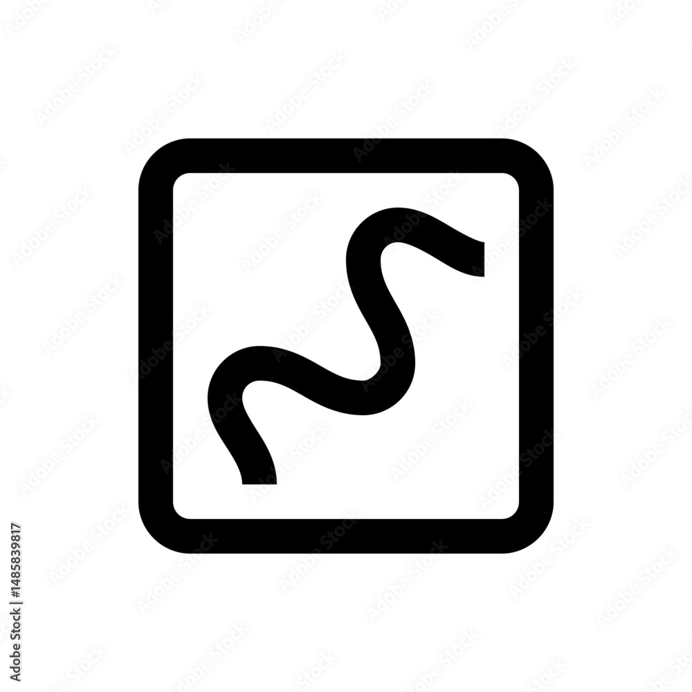 Poster black rounded square containing a black winding line that resembles a stylized snake or a meandering