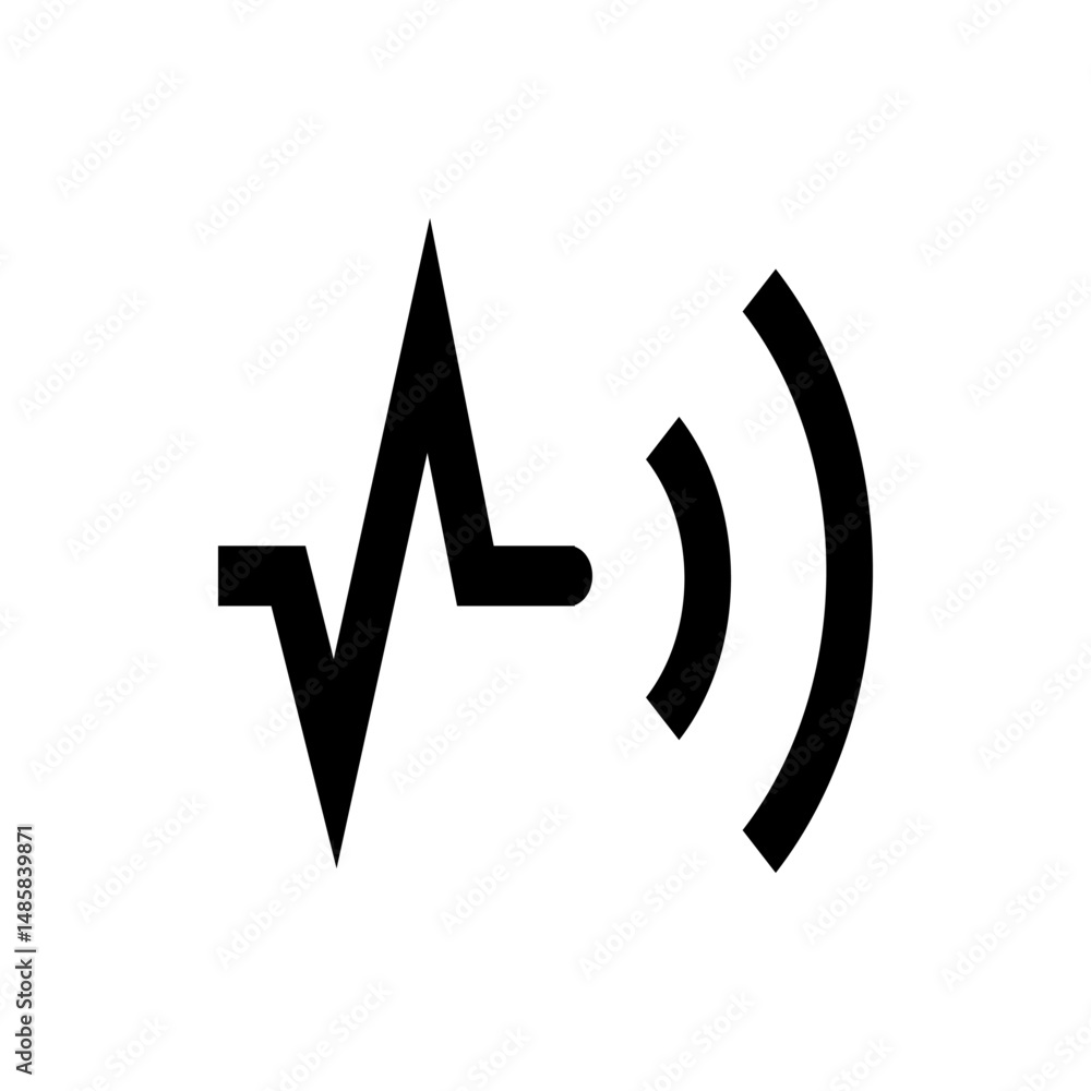 Poster black sound wave icon with sharp peaks and curved lines on a white background in a simple graphic st