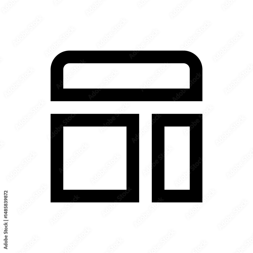 Poster illustration of a simple layout icon with a rounded rectangle and two rectangular boxes below it