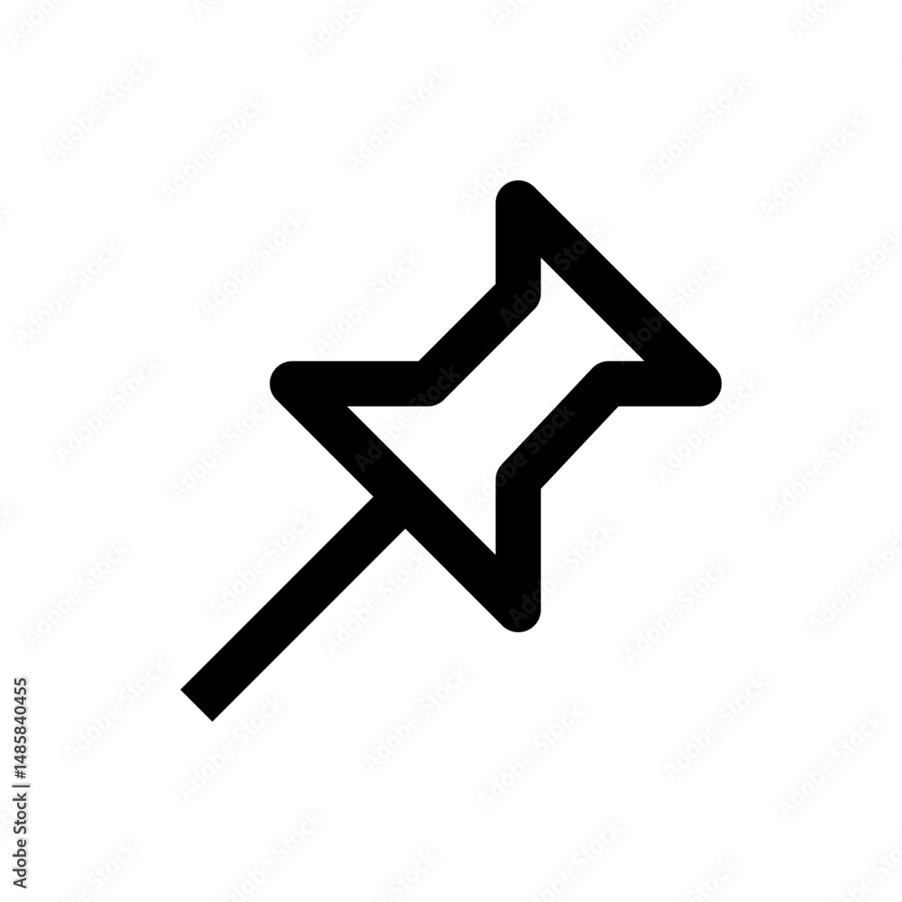 Poster illustration of a simple black pushpin with a thick outline on a white background in a vector format