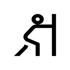 Stylized stick figure pushing against a vertical bar with effort and exertion in black and white art
