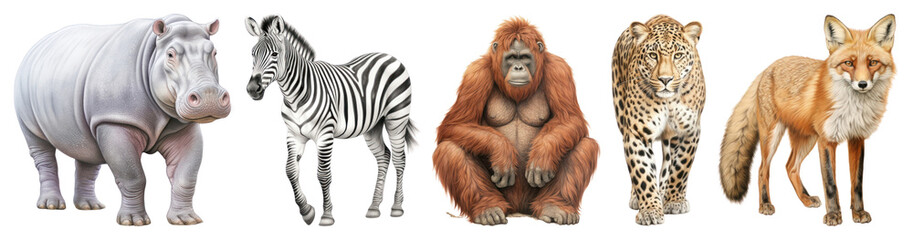 Fototapeta premium PNG Diverse wildlife animals illustration, element set on transparent background