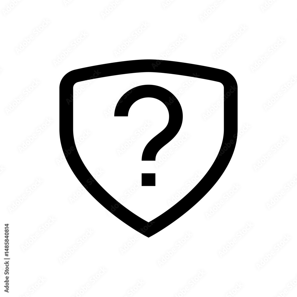 Poster black outlined shield containing a question mark symbol in the center on a white background image vi
