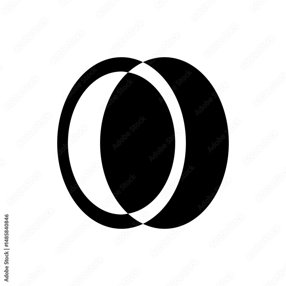 Poster two overlapping circles one filled black and the other white creating a visual intersection point of