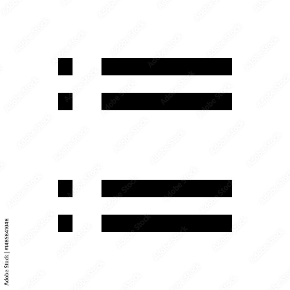 Poster illustration of a simple unordered list icon with black squares and horizontal lines on a white back
