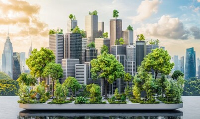 Fototapeta premium Eco-city skyline, green buildings, urban nature, sustainability concept, future city