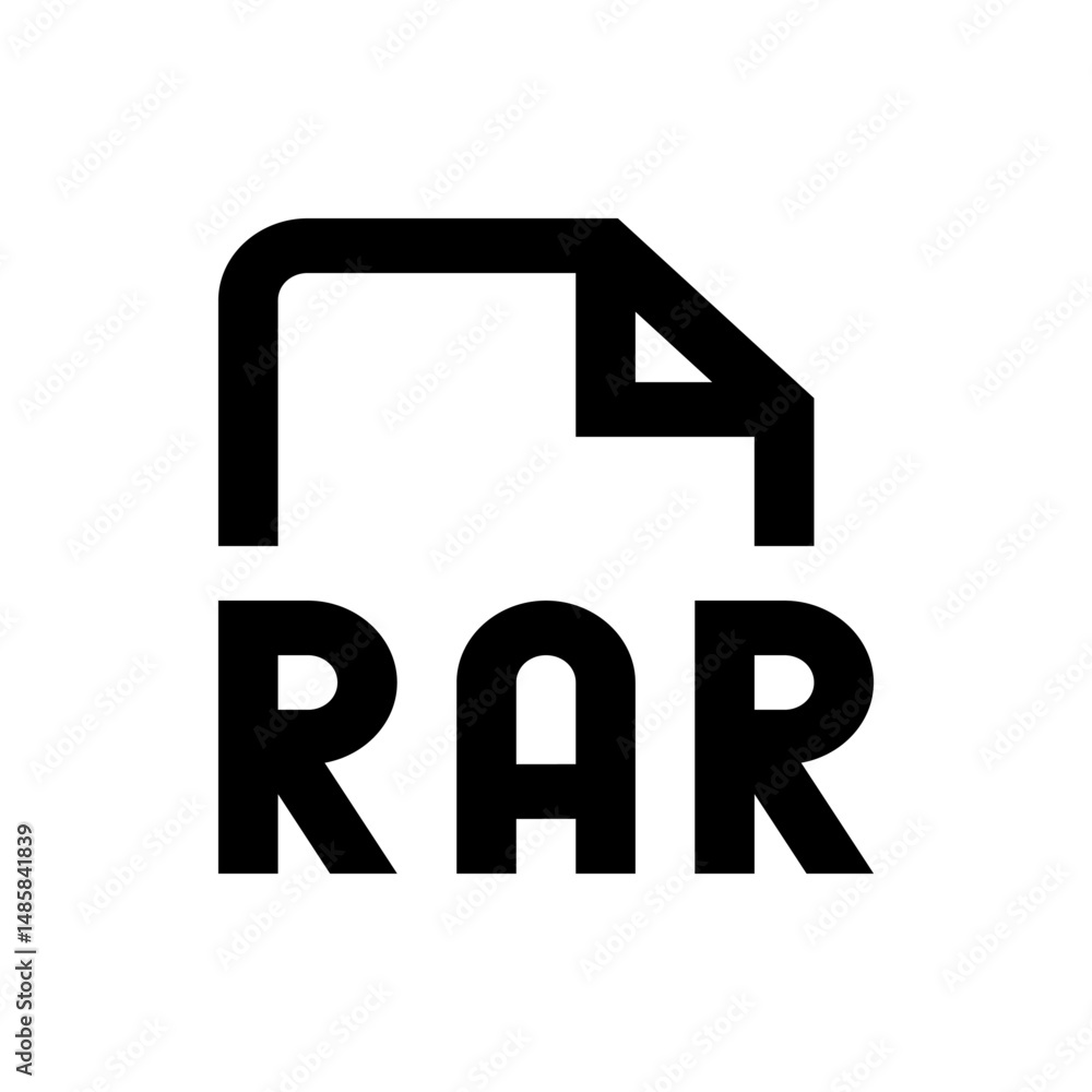 Aufkleber illustration of a rar file icon with a folded corner and bold letters rar below the file symbol desi