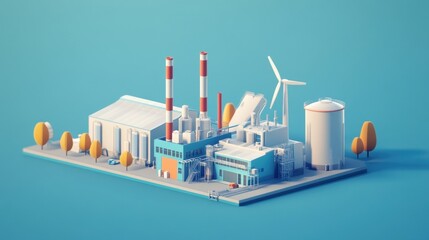 Obraz premium low poly industrial factory with wind turbine