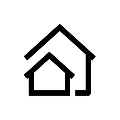 Illustration of two houses one larger than the other with simple black lines on a white background view