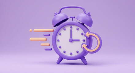 Purple Alarm Clock Reminder Time Management Deadline Schedule Planning Reset Countdown Speed Concept