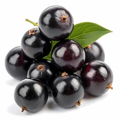 A beautiful arrangement of jaboticaba fruits with a fresh green leaf
