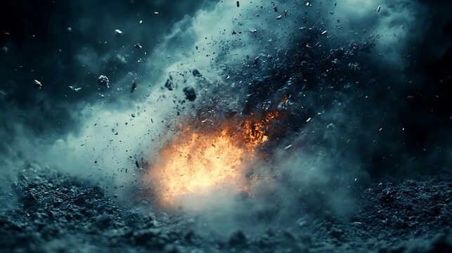 Dramatic fiery explosion depicting energy and chaos in a cinematic digital photo.