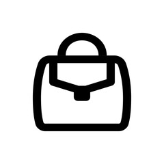 Illustration of a simple black outline of a handbag with a flap and handle on a white background view