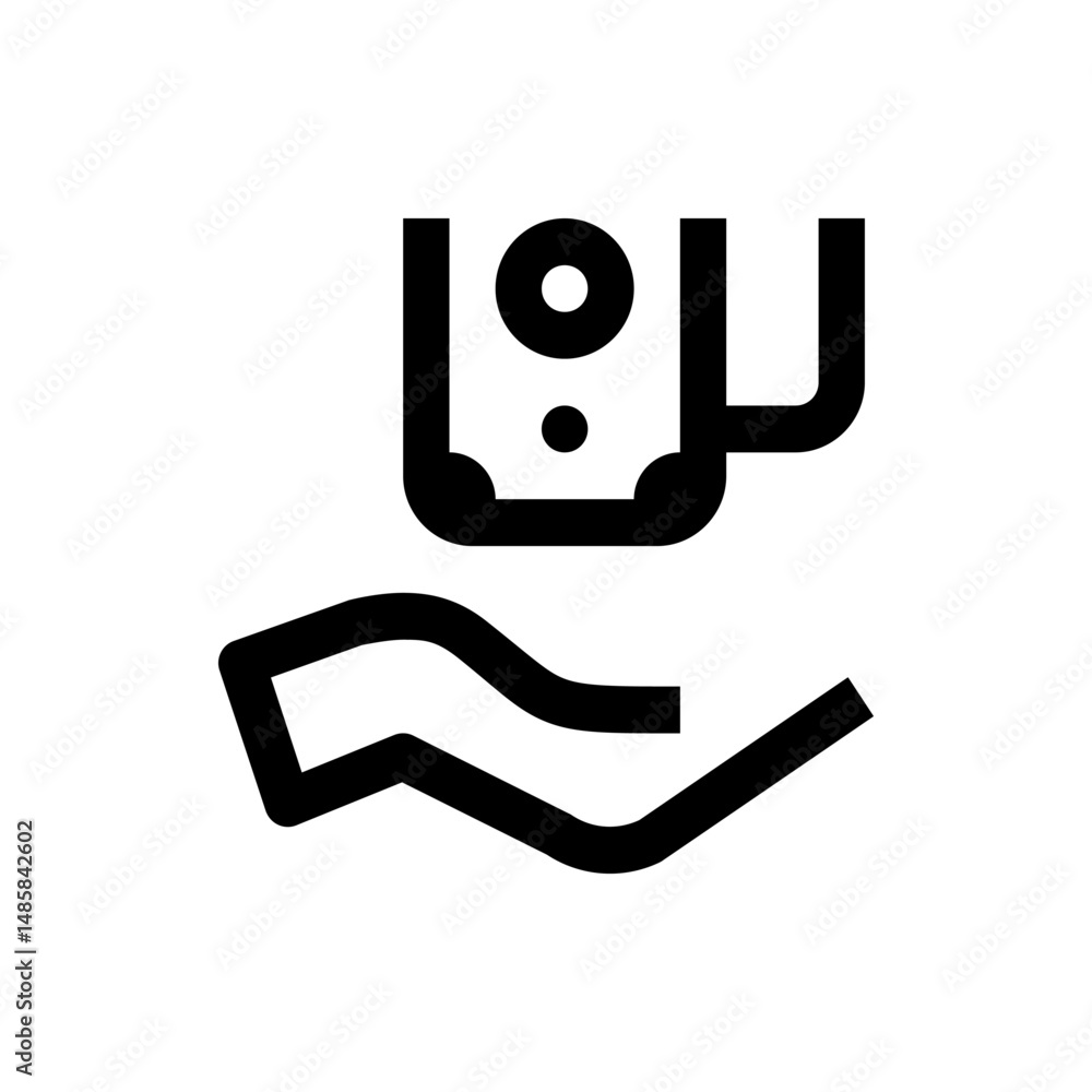 Poster icon depicting a hand holding or receiving a rectangular object with rounded corners and two circles
