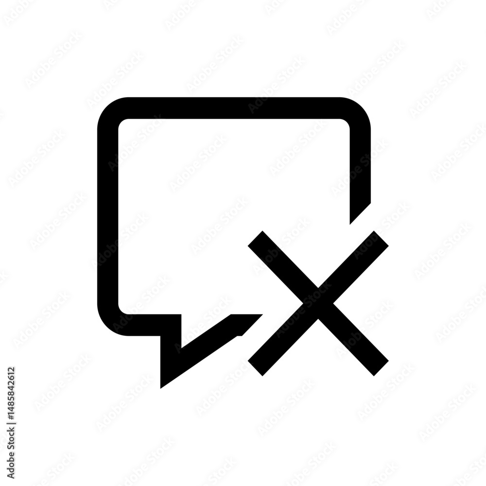 Poster illustration of a message bubble with rounded corners and a cross symbol indicating deletion or remo
