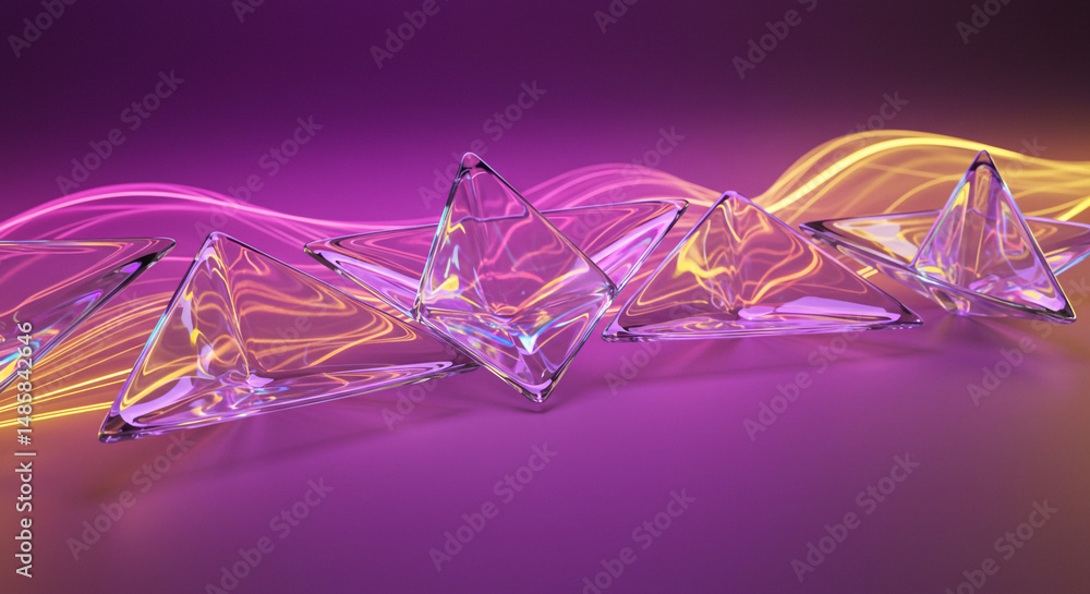 Poster crystal pyramids art glowing wave design abstract shapes futuristic lighting geometric structure 3d
