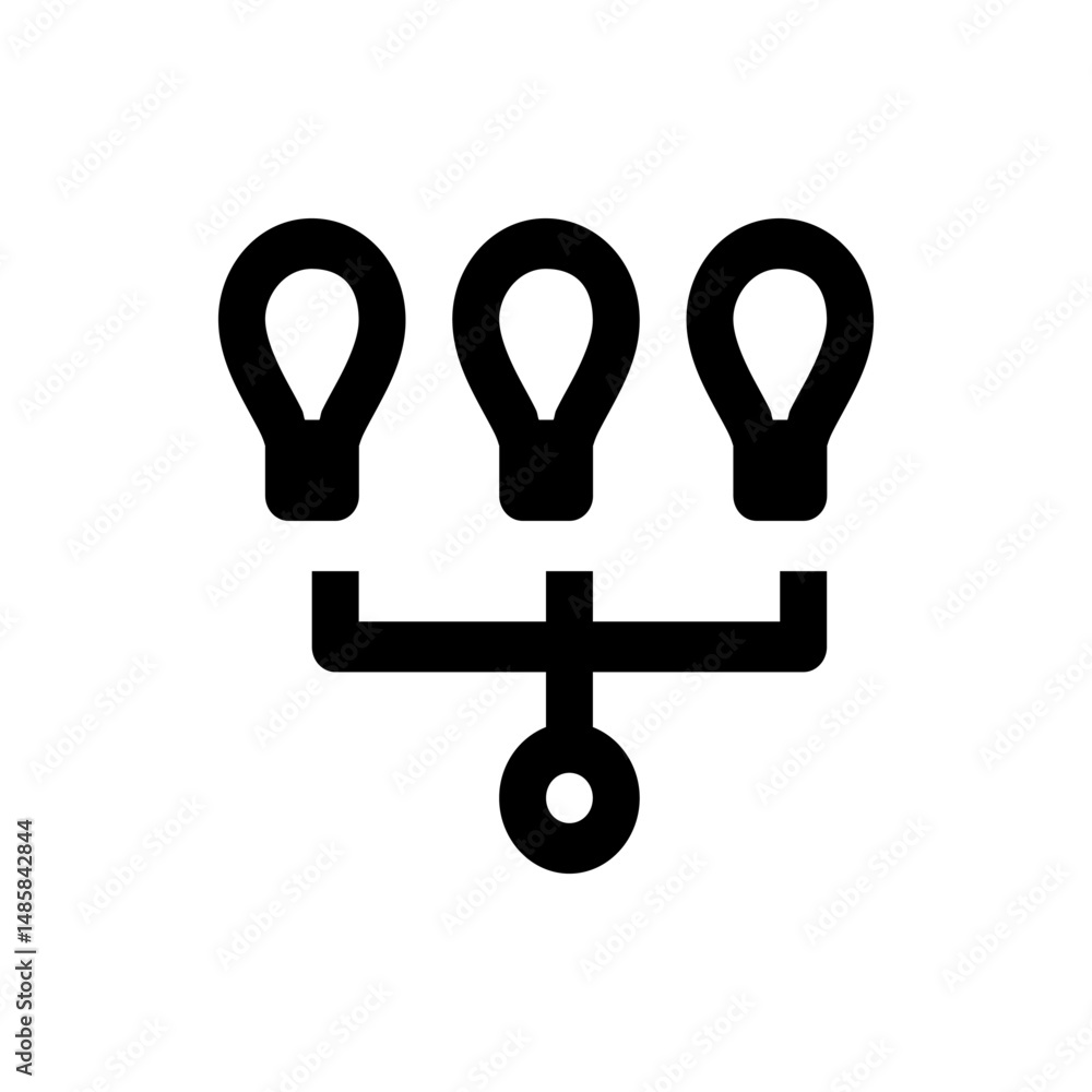 Poster three bulb shapes connected to a central node through a horizontal bar in a simple black icon