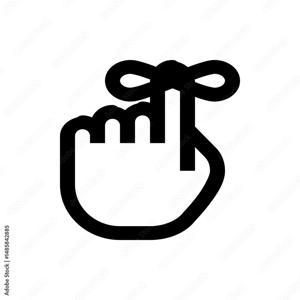 Poster black and white reminder string tied around finger depicting a simple memory aid and a forgetfulness