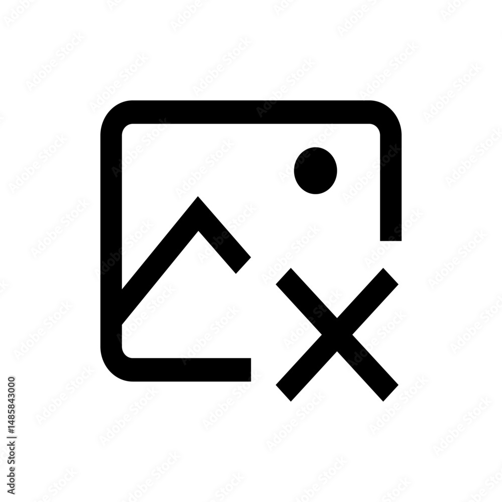 Poster image icon with a landscape symbol and a cross indicating deletion or removal of the image element i