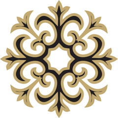 Vector golden and black  Kazakh national ornament. Ethnic pattern of the peoples of the Great Steppe,