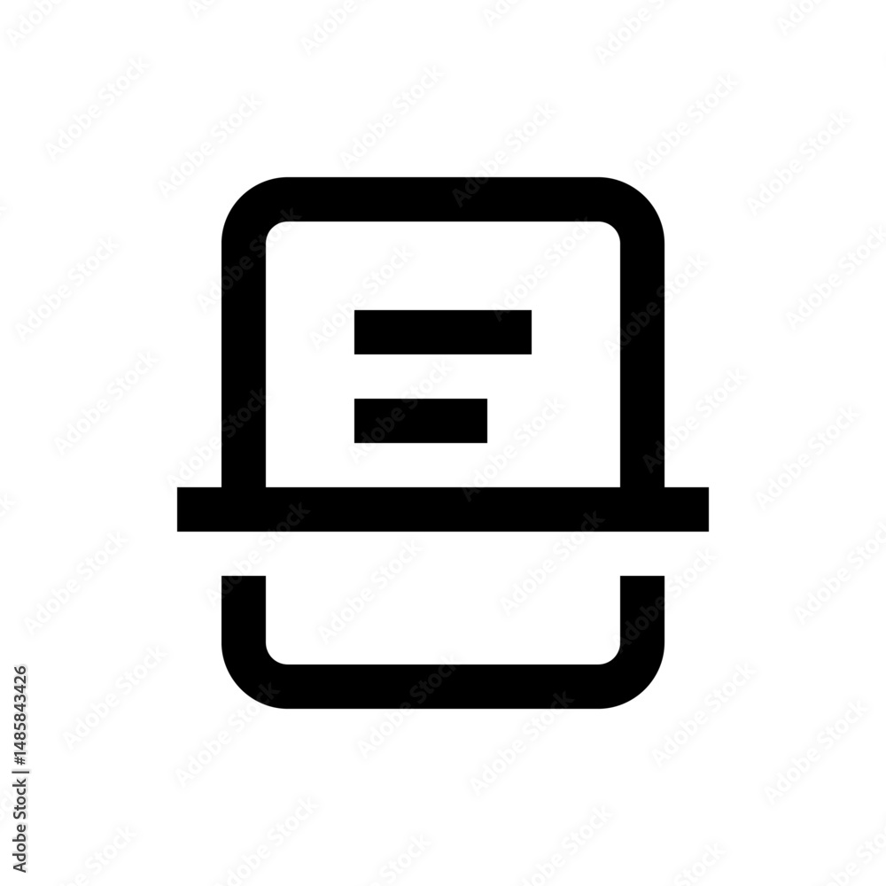 Poster black icon with two horizontal lines inside a rounded square above a horizontal line and u shape bas