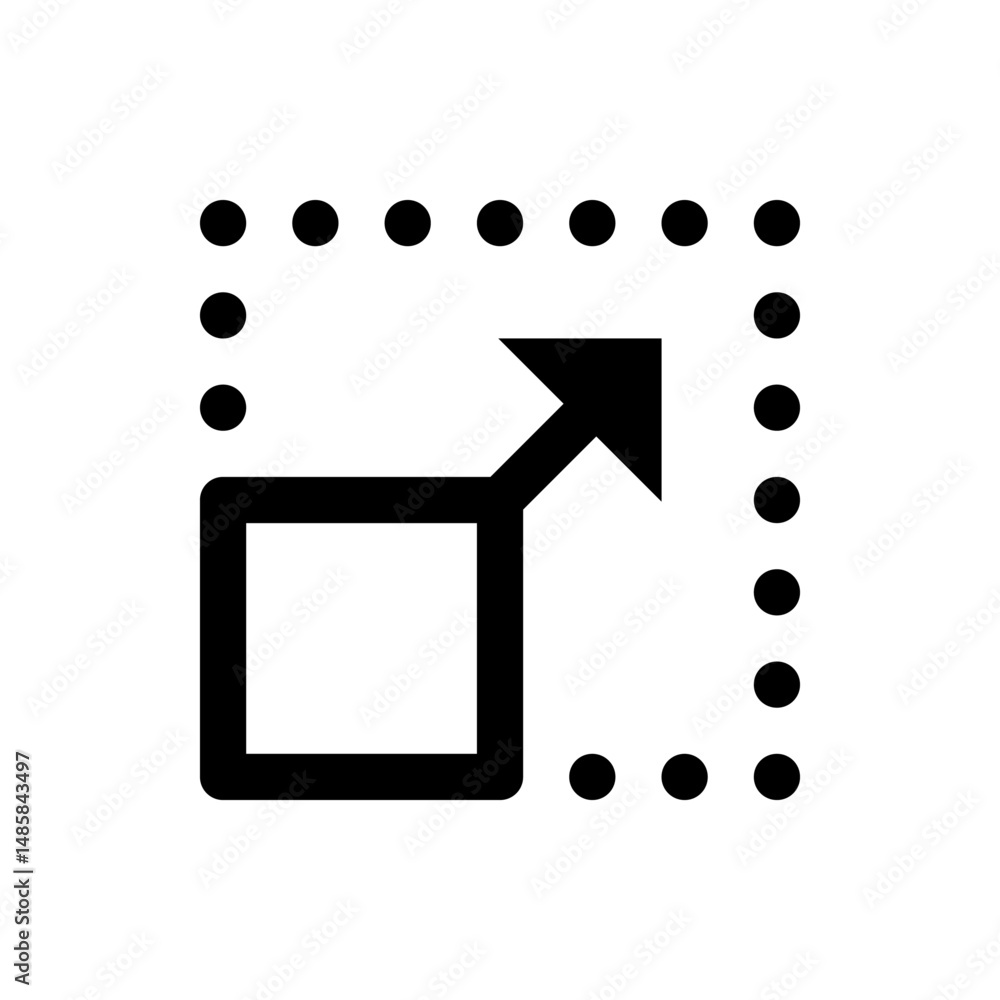 Poster arrow pointing out from a square with a dotted line border indicating expansion or maximization of c