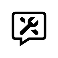 Illustration of a wrench and screwdriver inside a speech bubble, representing technical support service