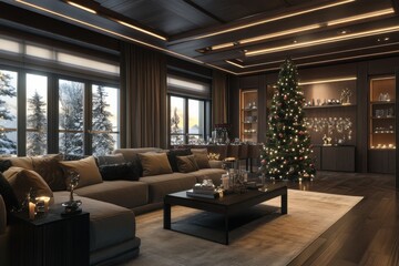 Fototapeta premium Cozy Christmas Living Room Retreat