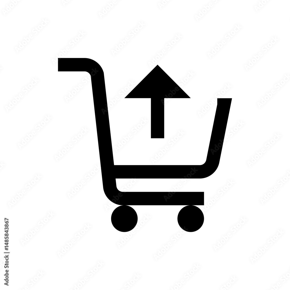 Poster black shopping cart with arrow pointing up indicating uploading or adding items to the cart symbol i