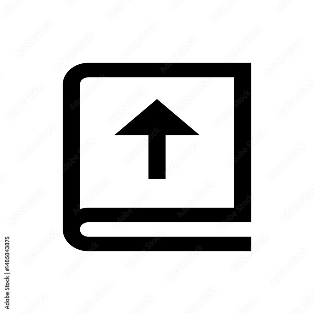 Aufkleber book icon with an arrow pointing upwards in black outline style indicating upload or navigation dire