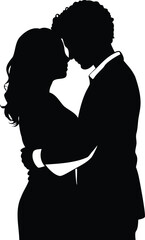 Silhouette of a loving couple embracing in a tender and romantic moment