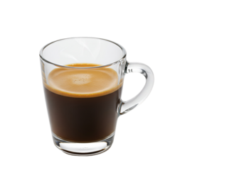 透明なカップに注がれたエスプレッソ、豊かな香り漂う、温かい光