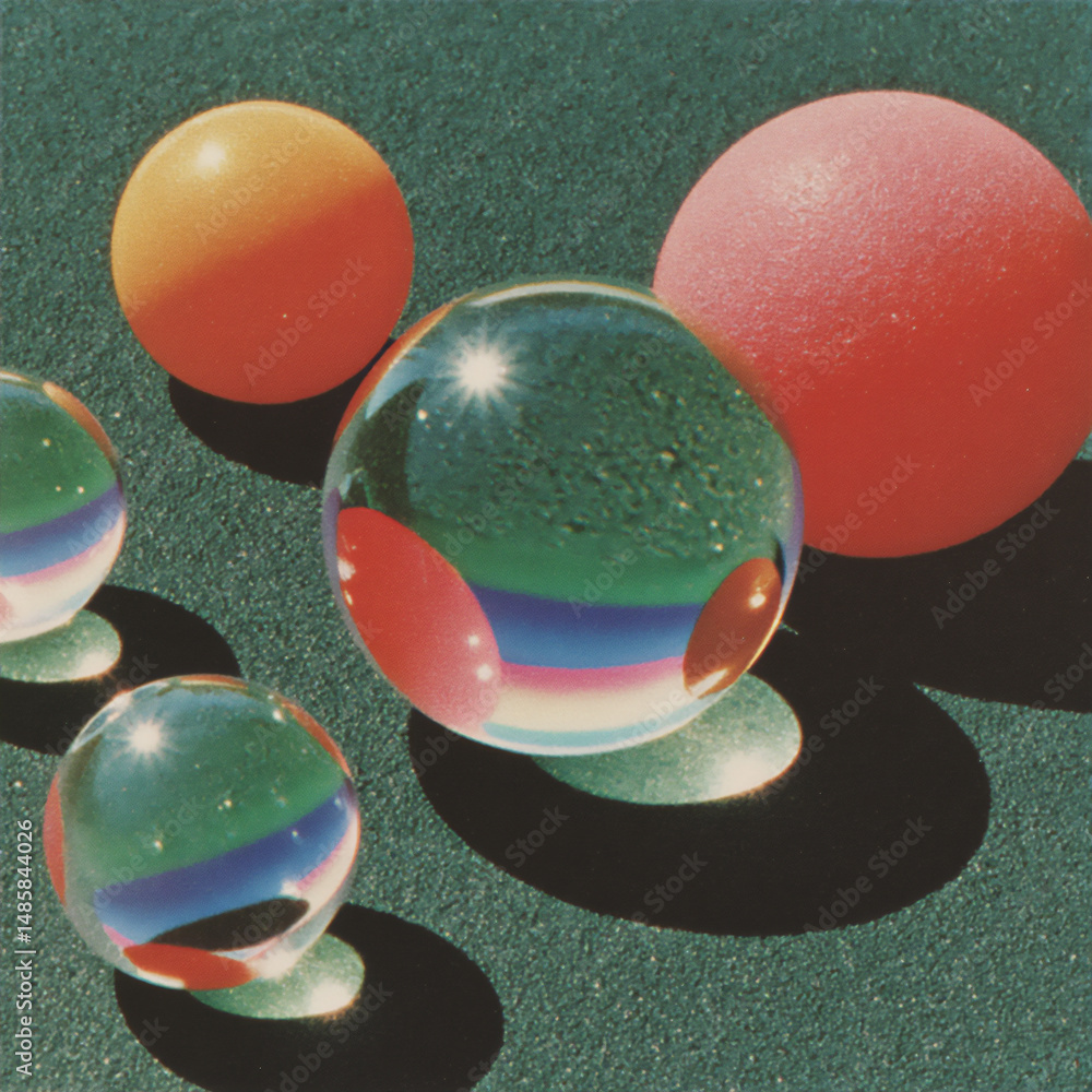 Poster a series of close-up photographs abstractly depicting the geometric patterns and colorful shadows cr