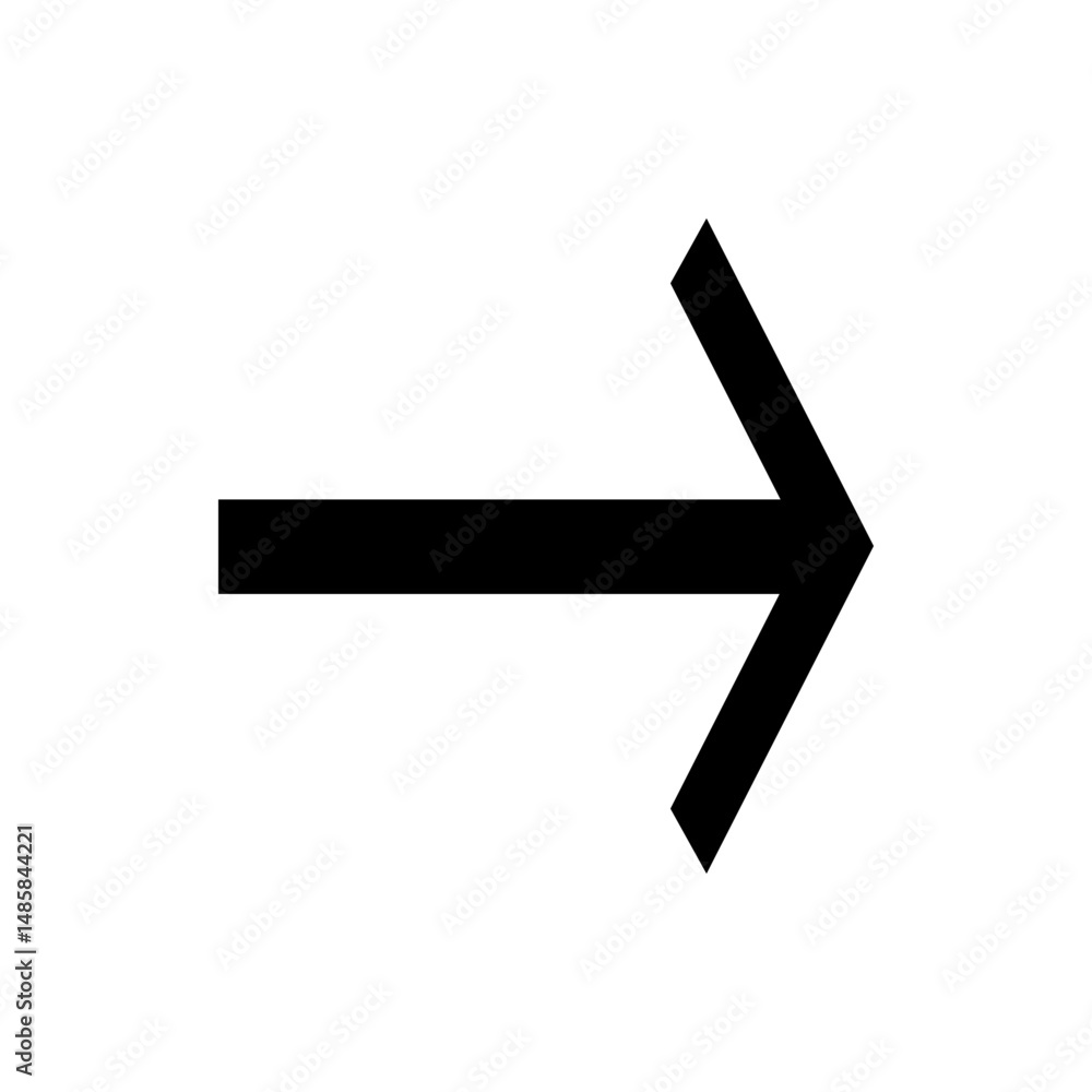 Poster a simple black arrow pointing to the right direction on a white background in a minimalist style ima