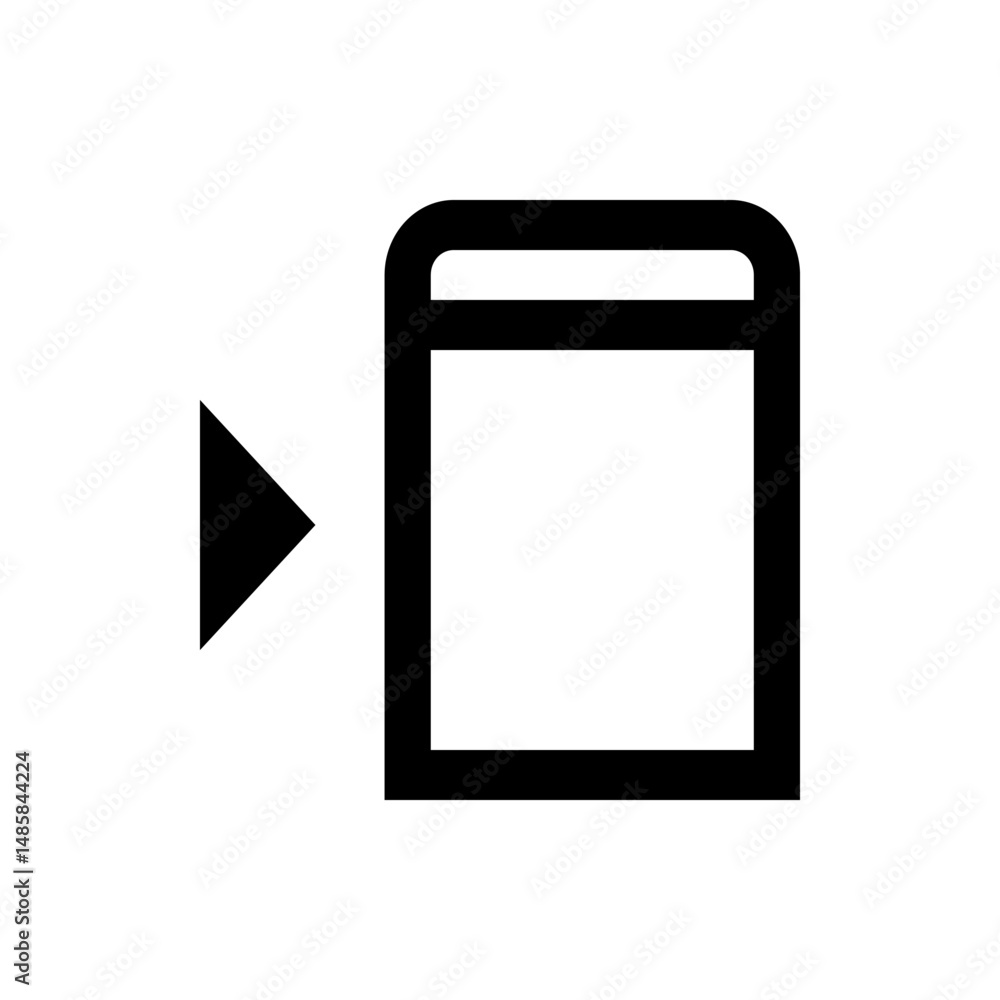 Poster illustration of a black arrow pointing towards a rounded rectangle shape on a white background desig