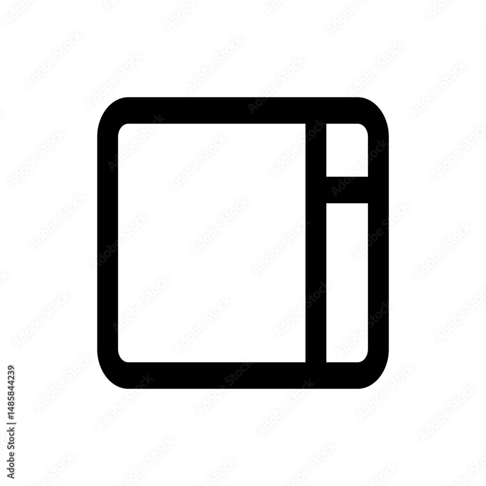 Poster illustration of a simple layout with a large rectangular area and a smaller segmented area on the ri