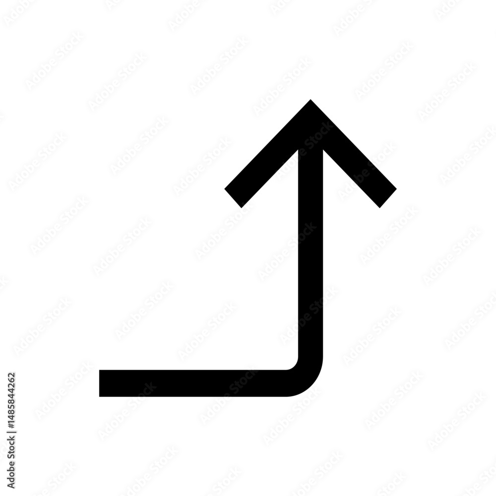 Poster black arrow pointing up and to the right with a ninety degree turn on a white background vector art